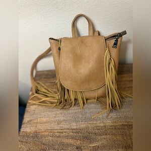 Tan Fringe Mini Backpack